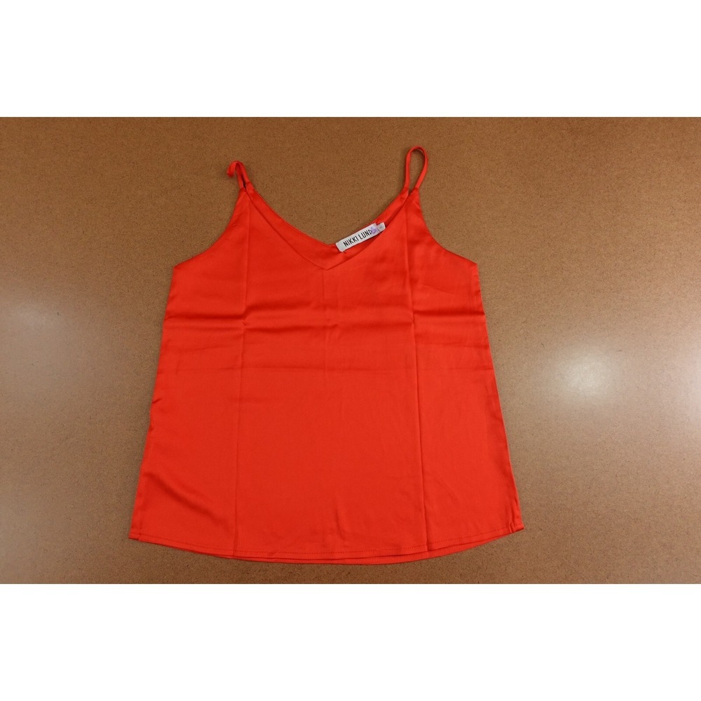 Nikki Lund Womens Size Small Red Bijou Satin V Neck Cami Tank Top NWT